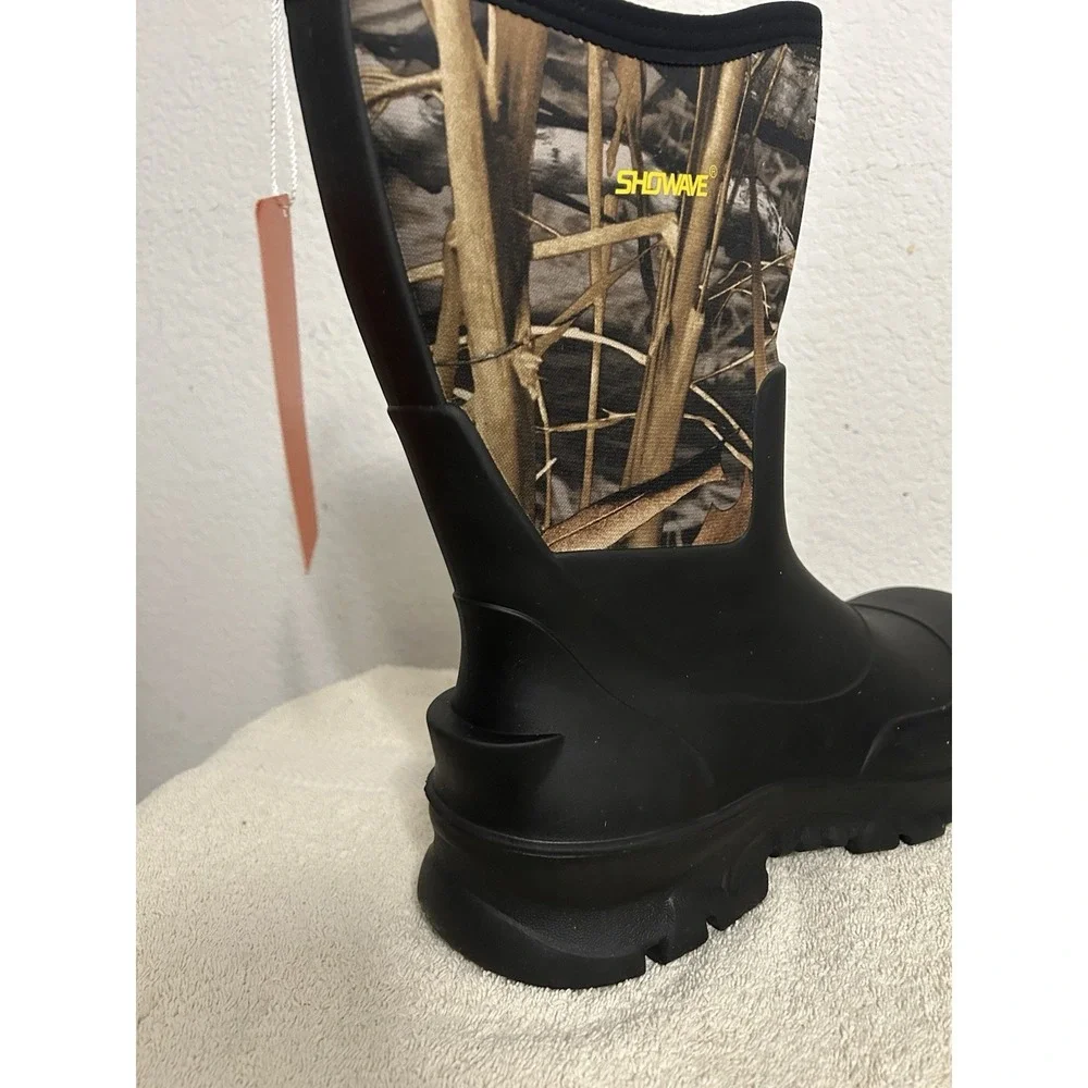 Showave Men's 13 Mid Calf Rubber Work Boots Waterproof Rain Insulated Mud Boot